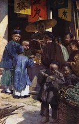 China: Jungen an einem Süßigkeitenstand