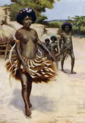 Auf dem Weg zum Dubu-Tanz, Britisch-Neuguinea (Farblithografie)