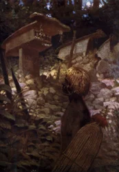 Heilige Schädelheiligtümer, Britische Salomonen (Farblithografie)