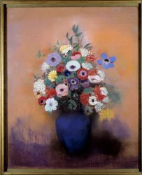 Anemonen und Flieder in einer blauen Vase von Odilon Redon