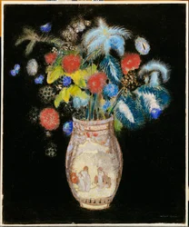 Großer Blumenstrauß vor schwarzem Hintergrund, ca. 1910