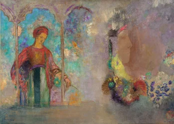 Frau in einer gotischen Arkade - Frau mit Blumen