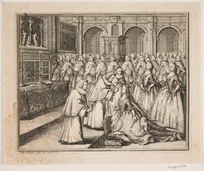 Bischof Hersleb salbt Königin Louise in der Schlosskirche von Frederiksborg. Illustration zur Salbung von Friedrich IV.