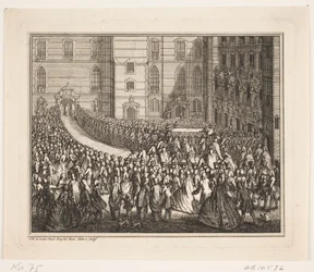 König Frederik V in Prozession zur Salbungszeremonie in der Frederiksborg Schlosskirche. Illustration zur Salbungsakte von Frederik IV