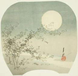 Vollmond und Herbstblumen am Bach