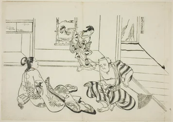 Kindlicher Begleiter und kahler Tengu vom Berg Kurama (Kaburo Kurama Tengu), Nr. 7 aus einer Serie von 12 Drucken, die Parodien von Stücken darstellen