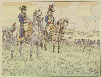 Napoleon und General Louis Desaix in der Schlacht von Marengo, 24. Juni 1800
