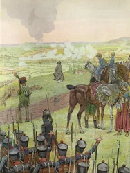 Napoleon, sitzend auf einer Trommel, in der Schlacht bei Bautzen, 20.-21. Mai 1813