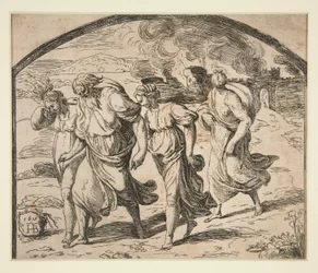 Lot und seine Familie fliehen aus Sodom