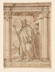 Stehender Heiliger in einem Portikus