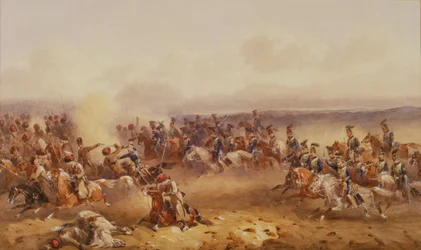 Ein Geschwader der 10. Husaren besiegt die Russen bei Tschernaja, 16. August 1855, ca. 1890