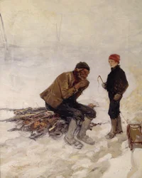 Alter Mann und Junge auf dem Eis