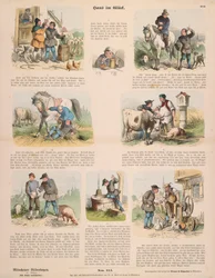 Hans im Glück (nach den Brüdern Grimm) Flugblatt veröffentlicht von Gustav Weise, Stuttgart, 1860