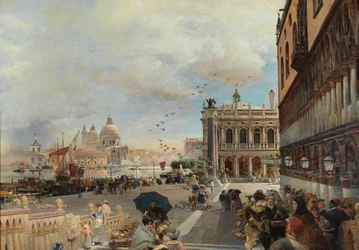 Venedig, Blick auf die Piazzetta mit der Biblioteca Marciana, Santa Maria della Salute und der Dogana