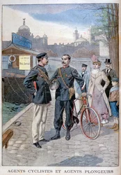 Ein Fahrrad- und Wasserpolizist, Paris, 1900