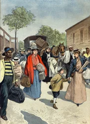 Englische Zivilisten verlassen die Stadt Ladysmith unter Burenbelagerung