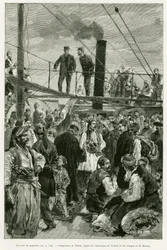 Das Schiffsdeck. Gravur von Tofani zur Illustration der Geschichte Voyage en Thessalie, 1882, von Paul Monceaux, in Le Tour du monde 1887, unter der Leitung von Edouard Charton (1807-1890), Hachette, Paris.