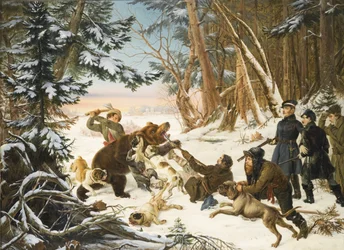 Der Zarewitsch Alexander Nikolajewitsch auf Bärenjagd am Stadtrand von Moskau