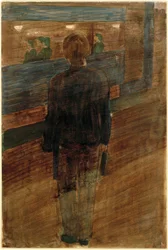 Jüngling vor Straßenbahn