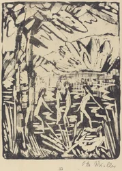Fünf Mädchen am Waldteich