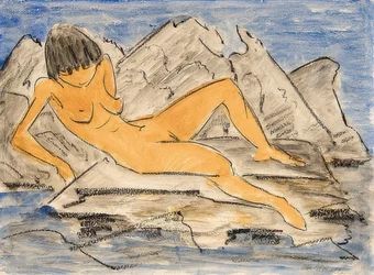 Liegender weiblicher Akt am Wasser