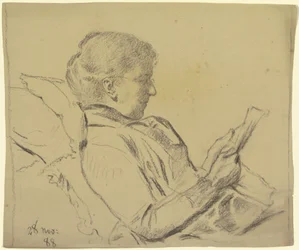 Luise Scholderer, Zeitung lesend