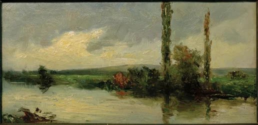 Kleines Flussstück mit Pappeln