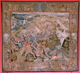 Triumphe und Schlachten des Erzherzogs Albrecht. Schlacht in den Schützengräben von Hulst. Fünfter Wandteppich der Serie.