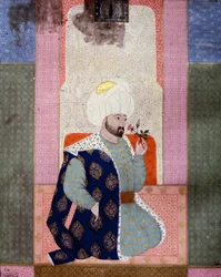 Osmanisches Reich: Porträt von Sultan Mehmet Celebi I, Miniatur aus dem Manuskript Zubdat al Tawarikh von Seyyid Loqman Ashuri