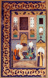 Osmanisches Reich: Darstellung von Sultan Selim I, genannt der Schreckliche, begleitet von zwei seiner Untertanen, Miniatur aus dem Divan, 16. Jahrhundert, Istanbul, Universitätsbibliothek
