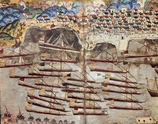 Osmanisches Reich: Darstellung der Flotte von Barbarossa vor der Stadt Nizza
