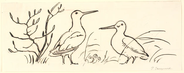 Zwei Schnepfen. Dekorativer Entwurf.