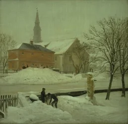 Aussicht vom Haus des Künstlers in Löweners Anwesen in Christianshavn. Wintertag mit Schnee