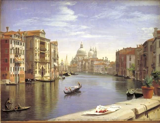 Blick auf den Canal Grande, Venedig. Im Hintergrund S. Maria della Salute