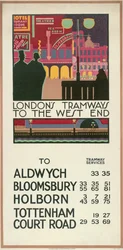 Londons Straßenbahnen zum West End, London County Council LCC Straßenbahnplakat, 1927