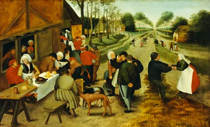 Bauern in einem Gasthaus am Straßenrand