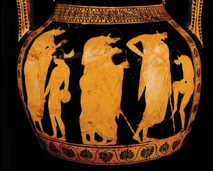 Liebestreffen. Rotfigurige Amphore. 510-500 v. Chr.