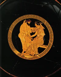 Liebesszene. Mittleres Medaillon einer rotfigurigen Schale