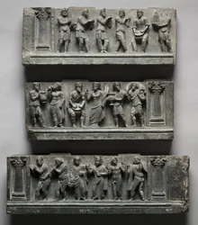 Bacchanalisches Relief, Pakistan, Gandhara, Buner-Gebiet, frühe Kushan-Periode (AD 1-320)