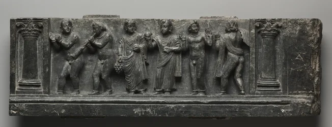 Bacchanalisches Relief, Pakistan, Gandhara, Buner-Gebiet, frühe Kushan-Periode (AD 1-320)