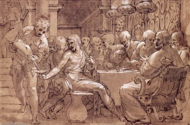 Das Abendmahl des Heiligen Gregor, Zeichnung von Paolo Farinati, Italien