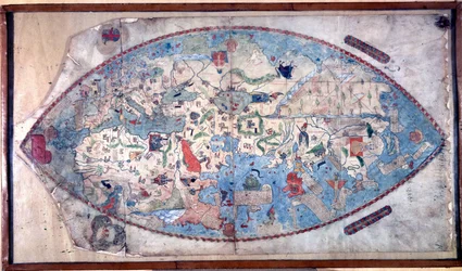 Weltkarte von Paolo Toscanelli (1397 - 1497). 1457. Diese Karte zeigt das europäische Bild der Erde vor der Entdeckung der großen Kontinente. Biblioteca Nazionale, Florenz