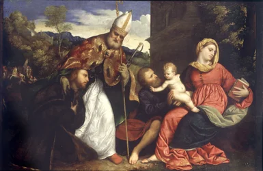 Heilige Familie mit St. Ambrosius, der einen Stifter präsentiert