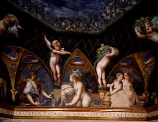 Diana verwandelt Aktäon in einen Hirsch, Szene aus dem Mythos von Diana und Aktäon