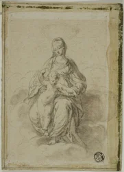 Jungfrau und Kind auf Wolken sitzend