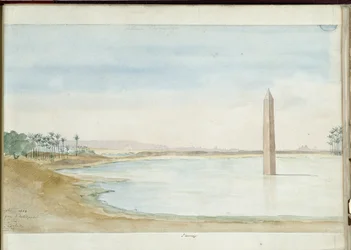 Ansicht des Nils und Obelisk von Sesostris I in Heliopolis, Ägypten