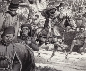 Verschwörer beobachten, wie Lorenzo de Medici vorbeireitet