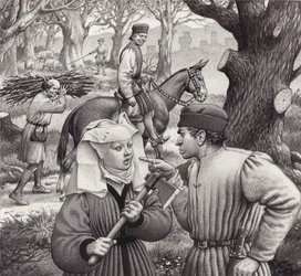 Eine Frau gerät in Schwierigkeiten, als sie einen Ast eines Baumes absägt