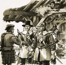 Versteckt in einem Heuboden eines Kleinbauern, lauschte der Marquis von Montrose, während Soldaten nach ihm suchten