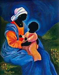 Madonna und Kind pflücken Blumen, 2018